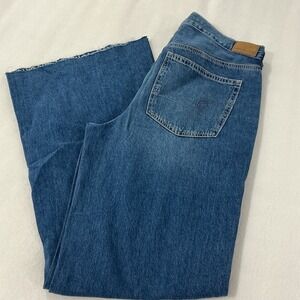 American Eagle Low Rise Baggy Flare Raw Edge Jeans Womens 10 (30x32)NEW Wide Leg